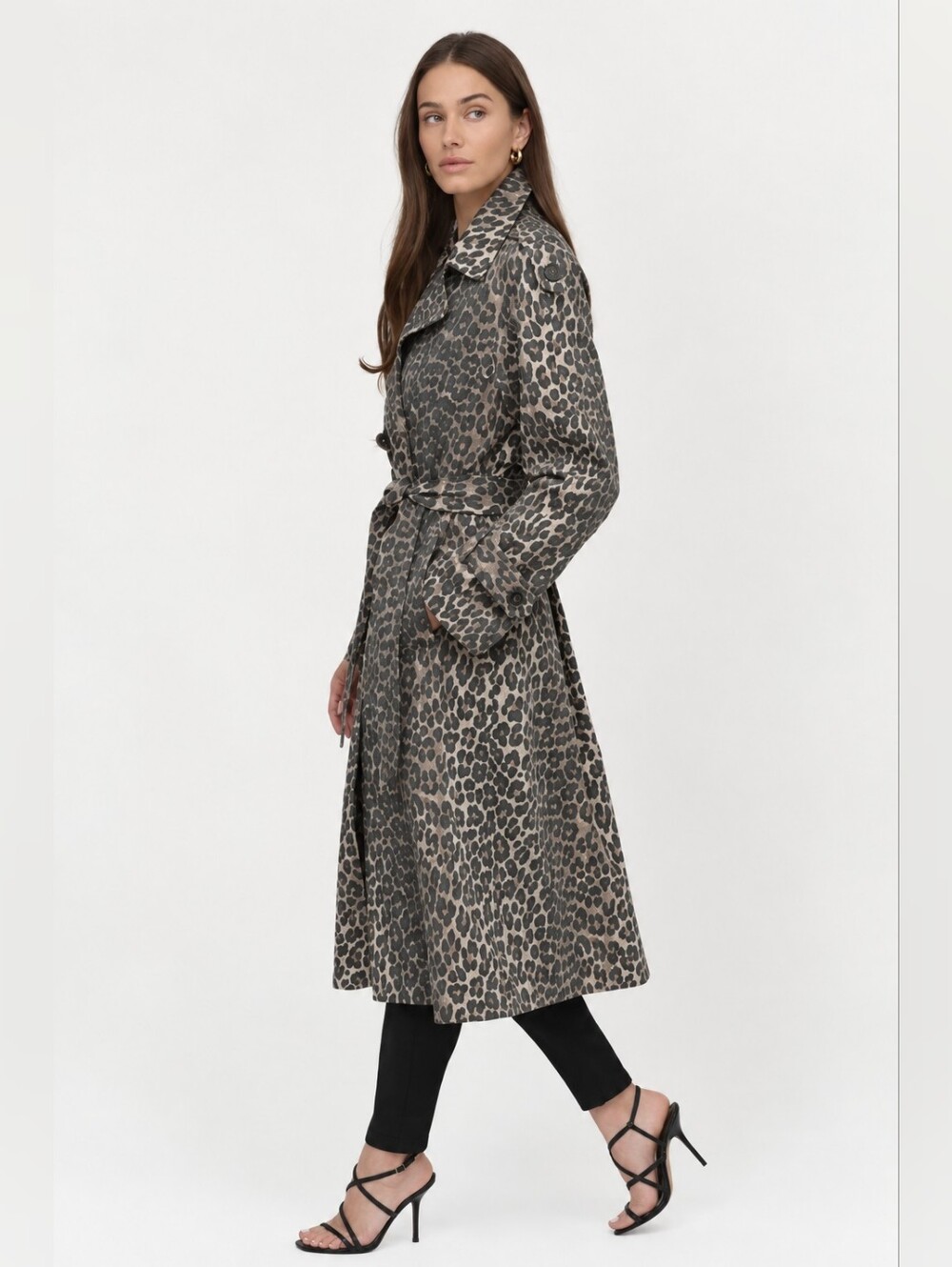 DKNY Leopard Print Trench Coat Women's Size XL